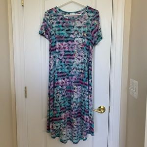 LuLaRoe Carly Dress: XS Blue and Purple Abstract